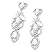 Rhodium Aurora Borealis Upside Down Flower with Oval and Mini Heart Shape Rhinestones Dangle Earrings