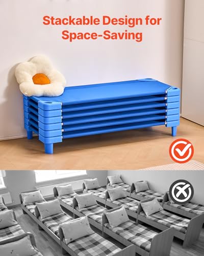 VEVOR stapelbares Kinderbett 6er-Pack tragbare Kleinkinder-Schlafbetten, Standardgröße 130 x 57 x 15 cm, Kindertagesstättenbetten Vorschulklassenzimmer zum Schlafen Ausruhen Mittagsschlaf, blau