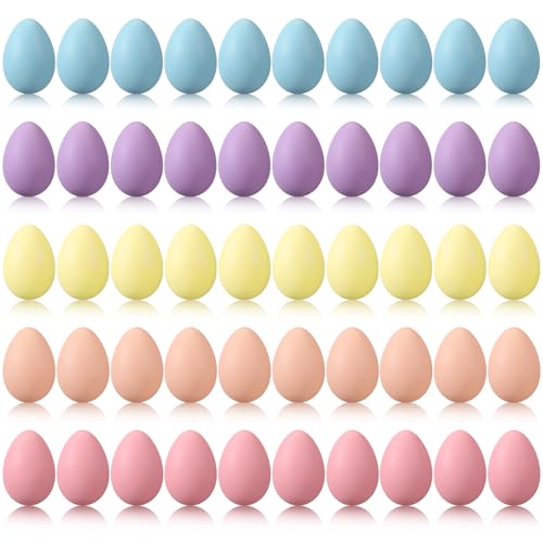 Beeveer 50 Pcs Plastic Easter Eggs Bulk for Easter Hunt 1.6 x 2.4 Inch Colorful Hanging Plastic Eggs for Basket Fillers Party Favor DIY Crafts Decoration(Lovely Color)