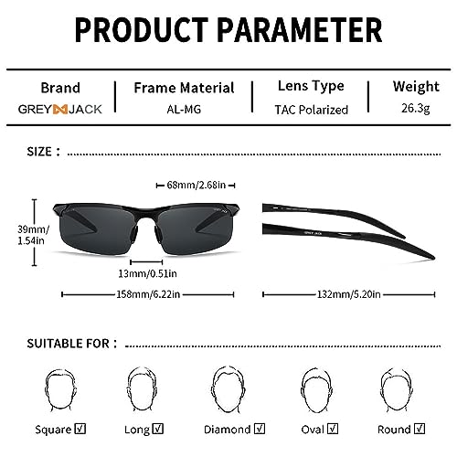 Image of grey jack Al-Mg Sports Polarized Sunglasses Classic Rectangle Half Frame Sun Glasses S8177