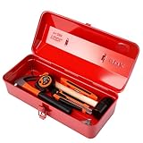 Metal Tool Box with Latch Rust Proof Tool Box Small Portable Tool Case with Handle 14.57x6.3x4.72in Lockable Metal Toolbox for Home DIY, Garage Tool Storage Box for Wrenches,Screwdrivers(RED)