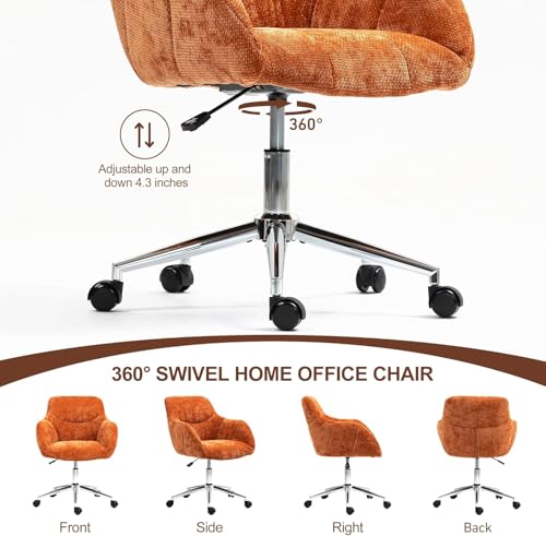 BRTHORY Home Office Desk Chairs Swivel Small Computer Chair with Wheels, Upholstered Vanity Chair Adjustable Height Chenille Office Chair for Living Room Dorm Bedroom — view 4