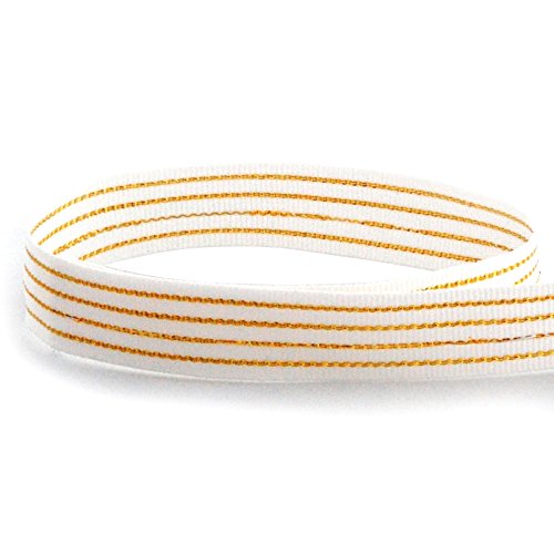 USA | American Made 5/8" White & Gold Holiday Grosgrain Ribbon - 20 Yards