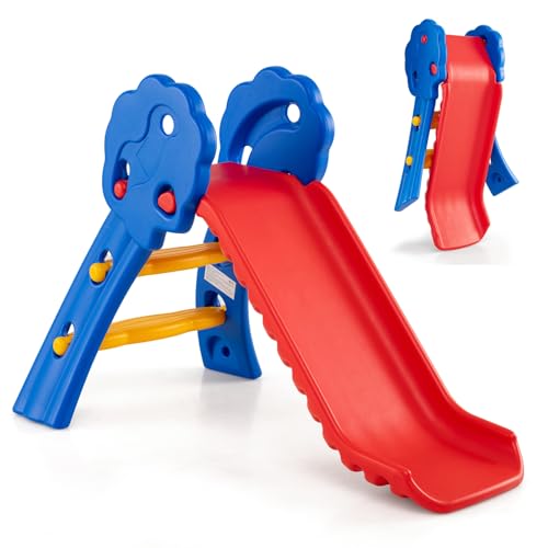 GYMAX Kids Folding Slide, Freestanding Plastic Toy with Climb Steps, Toddler First Slide for Indoor Outdoor (102 x 60 x 72cm)