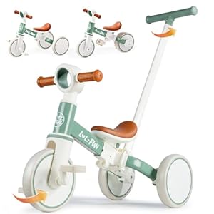LOL-FUN 5 in 1 Toddler Tricycles for 1-3 Year Olds Boys Girls Toy, Baby Balance Bike 1 Year Old Kids Gift with Parent Steering Push Handle