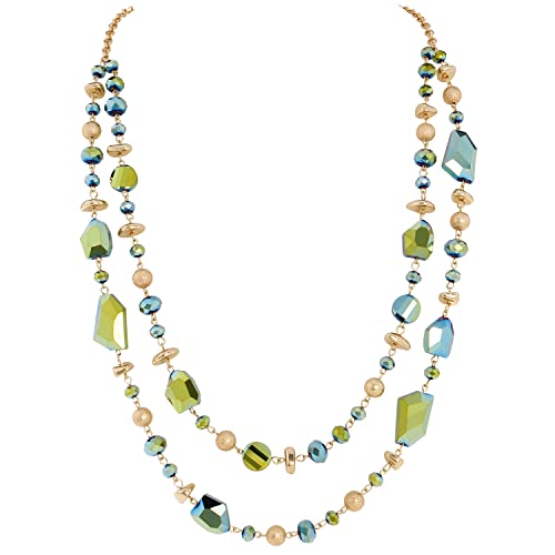 Bocar 2 Layer Long Beaded Necklace Crystal Beads Strand Fashion Jewelry for Women (NK-10640-Piquant Green)