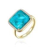 Jupiter Natural Turquoise Rings, 14K Gold Plated Genuine Gemstone Square Ring with Zirconia for Wome