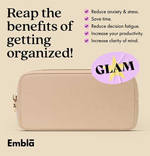 Embla Cosmetic Bag - Makeup Bag Travel Pouch, Toiletry Bags Cute Makeup Organizer, Nylon Zipper Pouches, Pink Black Coin Purse, Storage Bag Cosmetics Organizer, Make Up Bags Mini, Small, Large, Womens #TOP4