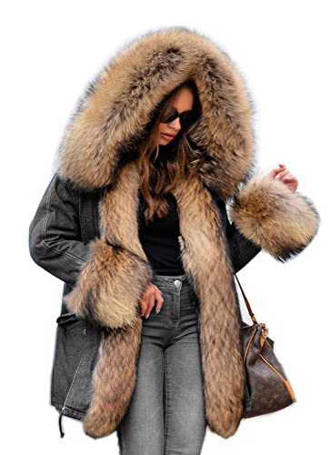 Aox Manteau d'hiver pour femme avec capuche en fausse fourrure - - 38 Cover