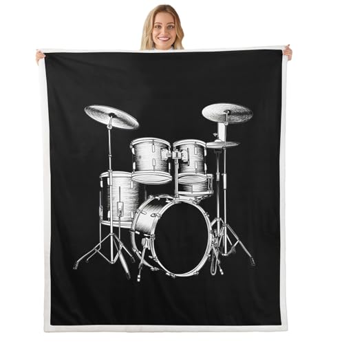 Drum Kit Plush Throw Blanket for Sofa Couch Bed - Rock Music Themed Sherpa Fleece With Musical Pattern - Fuzzy Room Decor - 50x60 Inch