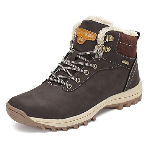 Mens Winter Warm Snow Boots Non-Slip Waterproof Casual Outdoor Womens Hiking Shoes Walking Brown 8 Women/6.5 Men