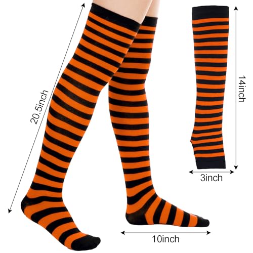 Image of Tongcloud Women's Striped Knee High Socks, Over Knee Thigh High Socks, Arm Warmer and Fingerless Gloves Set