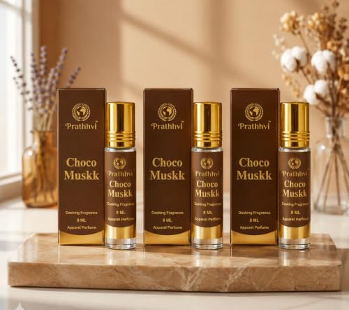 Image of RATHHVI Choco Muskk Attar Roll-On Perfume Oil 8 ml x 3 | Alcohol Free | Long Lasting Rich Fragrance | Men & Women | Pocket Size Travel Friendly Roll On | Daily Wear Fragrance - Pack of 3