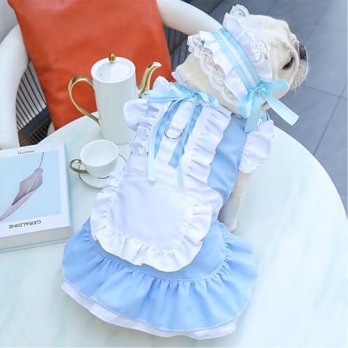 ZYYRSS 犬服 メイドドレス ロリータメイド服 仮装 ペット服 猫服 犬服 イヌ服 ドッグウェア キャットウェア ペットウェア プレゼント 誕生日 撮影 ハロウィン クリスマス 小型犬 中型犬 (ブルー, M)