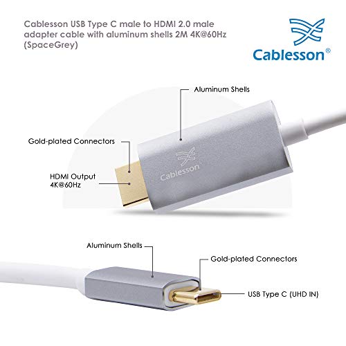 Cable USB C a HDMI 2.0 de 2M gris con acabado premium Thunderbolt 3 4