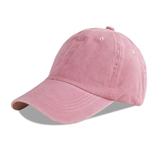 LANGZHEN Unisex Baseball Cap 100% Cotton Fits Men Women Washed Denim Adjustable Dad Hat(Pink, Large)