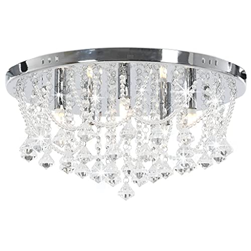 vidaXL Plafonnier avec Perles de Cristal Rond Lampe Suspendue Luminaire Eclairage Salon Salle de Séjour Chambre à Coucher Maison Intérieur Argenté