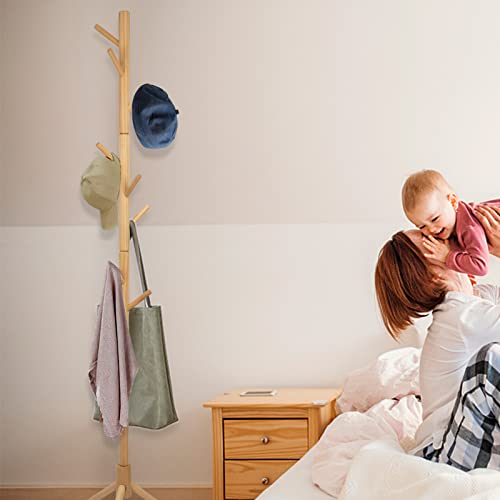 Z&L House Coat Rack Freestanding, Pure Natural Solid Wooden Coat Tree, 8 Hooks And Adjustable Height Floor Hanger, Used In The Bedroom Living Room Office To Hang Clothes, Hats, Bags #TOP6