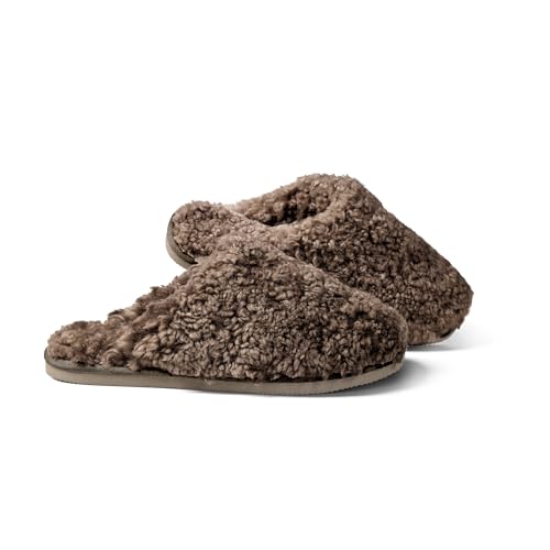 Fellhof Lammfell Pantoffeln TRENDY Teddy Rutschfester Sohle, mit kuscheligem Teddy-Lammfell für Damen und Herren, (Braun, 42/43)
