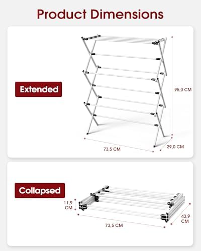 Sakugi Folding Clothes Airer, 3 Tier Clothes Drying Rack for Indoor & Outdoor Use, Portable Laundry Drying Stand with Non-Slip Feet, 72.9 x 28 x 94 cm, White - 1