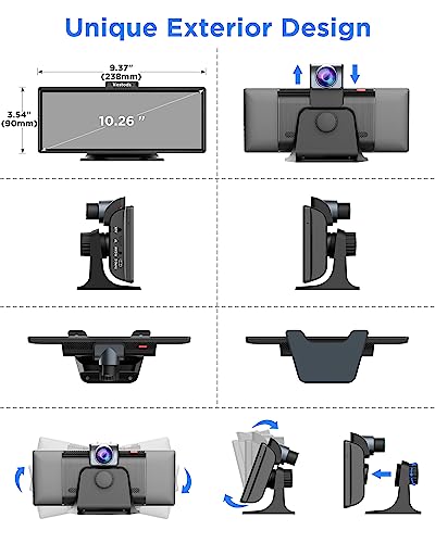 Westods Upgraded 10.26" Wireless Carplay Screen & Android Auto With 2.5K Dash Cam, 1080P Backup Camera, Gps Navigation, Hd Ips Display, Adjustable, Detachable, Bluetooth, Mirrorcast, Car Stereo, Radio #TOP2
