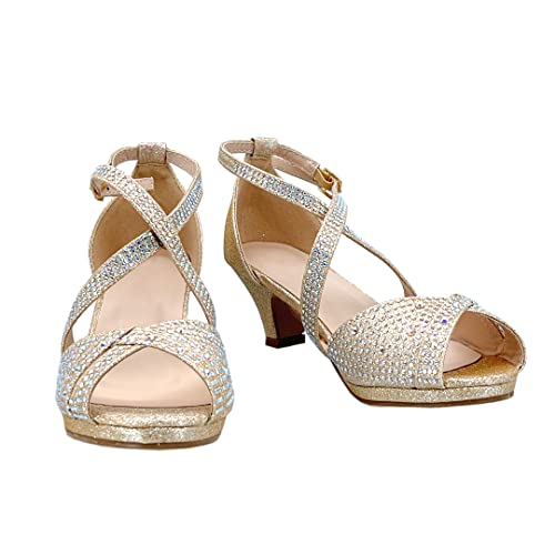 Image of ABSOLEX Girl's Toddler /Little Kid /Big Kid Cross Strappy Open Toe Rhinestone Dressy Low Heel Dress Up Pump Sandal