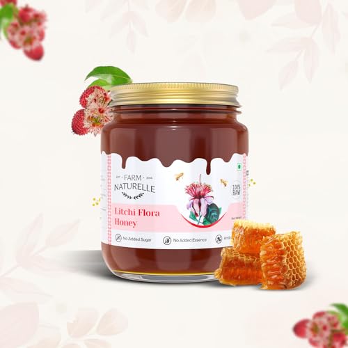 Image of Farm Naturelle Litchi Forest Flower Wild Honey 700gm + 75g Extra|100% Pure Honey | Raw & Unfiltered|Unprocessed|Lab Tested Honey In Glass Jar with Engraved Virgin Wooden Spoon