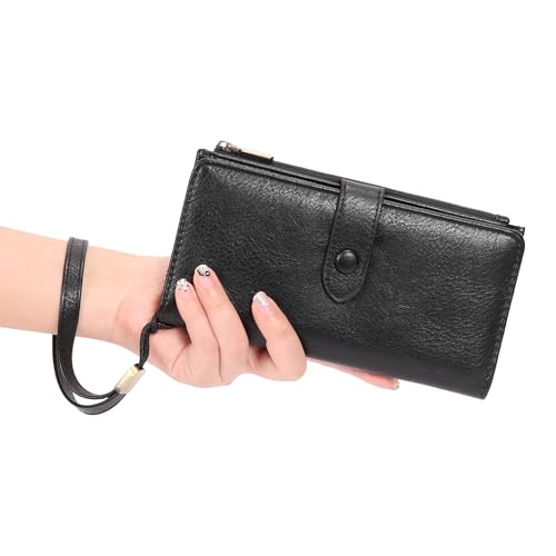 Image of GOIACII Womens Wallets Large Capacity Credit Card Holder RFID Blocking Leather Wallet Wristlet Ladies Clutch Purse Black