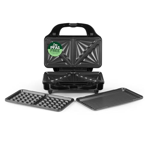 Salter Kuro XL 3-in-1 Snack Maker – Toasties, Waffles, Paninis, Deep Fill Plates, PFAS-Free Non-Stick Coating, Auto Temperature Control, Power/Ready Indicator Lights, Cool-Touch, 900W EK6341MBLK