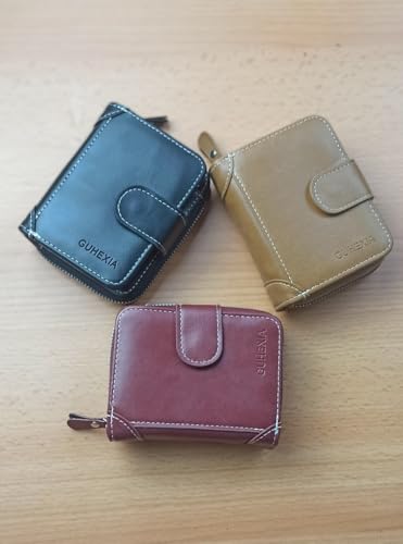 Generic Leather Card Wallet for Men and Women, Multi-Functional, Zipper and Magnetic External Clip, Wine Color, Unisex-Adults