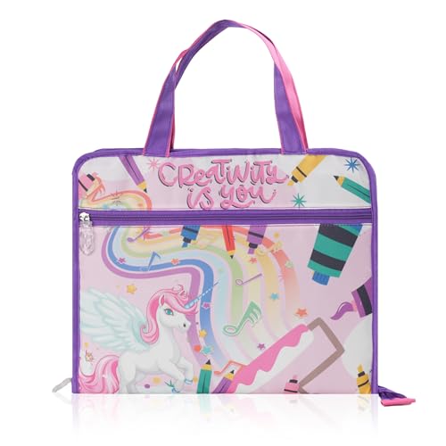 Image of Echo Boomers A4 Kids Drawing Bag | Art & Stationery Organizer with Zipper Pocket (Creativity Vs You) Unicorn Theme
