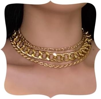 Aimimier 3Pcs Punk Cuban Link Chain Choker Necklace Twist Rope Necklace Chunky Figaro Chain Prom Party Festival Accessory for Women