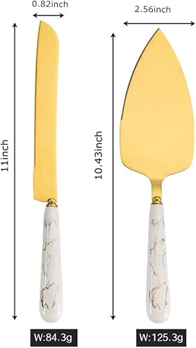 Miniatura 2 de Juego de cuchillos y servidores para tartas de boda, juego de cuchillos dorados para tartas de boda, acero inoxidable, mango de cerámica, juego de