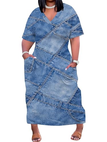 Image of PinkPatty Women's Oversize V Neck Short Sleeve Maxi Dress with Pockets