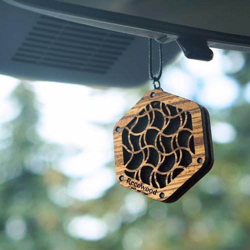 ヘキサウェーブ カーディフューザー アロマディフューザー 吊り下げ型 ルームミラー アクセサリー 車 無香料 天然木製 ゼブラウッド おしゃれ 日本製 国産 アロマウッド RECOWOOD