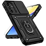 for Samsung Galaxy A15 5G Case with Slide Camera Cover HD Screen Protector [Military Grade 16ft. Drop Tested] Magnetic Ring Holder Kickstand Protective Phone Case for Galaxy A15 5G 2024, Black