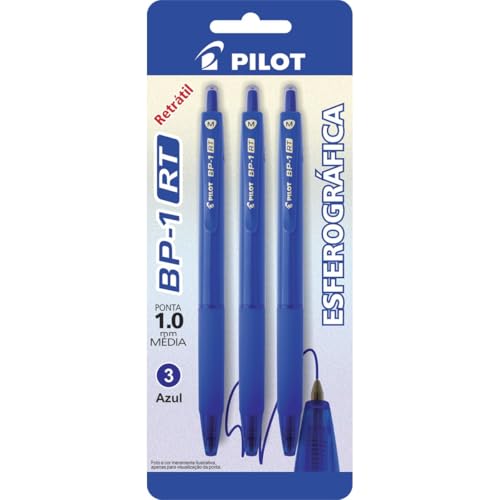 Caneta Esferográfica, BP-1 Retrátil, 1,0 Azul, Blister com 03 Unidades, Pilot