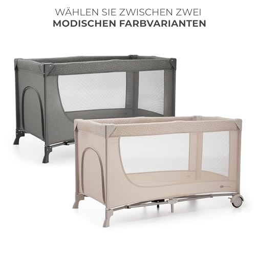 Kinderkraft Joy 2 Kinderbett, 2 in 1 Kinderreisebett, Babybetten, Kinderbett, Reisebett, Modernes Design, Kleine Abmessungen nach Zusammenklappe, Räder, Dunkelgrau