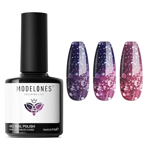 Image of modelones Color Changing Gel Nail Polish,1Pcs 15ml Dark Blue Purple Mood Temperature Change Gel Polish Soak Off DIY Home Winter Nail Art Gift