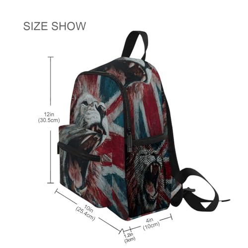 panksolu British Flag with Fierce Lion Toddler Backpack for Boys Girls,Kid Backpack with Chest Clip and Name Tag, S4