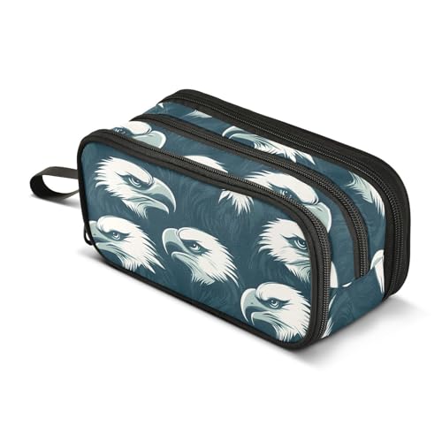 Image of Eagles Head Pencil Case Box Boys Girls Large Pencil Pouch Zipper Compartments Big Capacity Stationery Pen Bag Organizer for Kids Teens Adults School Office