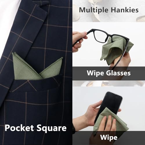 Image of Luckyvestir Pocket Squares for Men, 9 inch Cotton Linen Sage Handkerchiefs Men Women with Pocket Square Holder for Suits Business