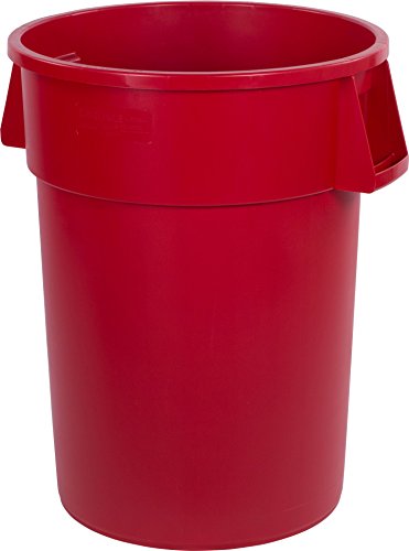 Carlisle FoodService Products CFS 34104405 Bronco Polyethylene Round Trash Container, 44 Gallon Capacity, 26.88" Diameter x 31.38" Height, Red (Case of 3)
