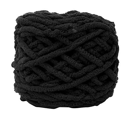 Image of Super Thick Fluffy Jumbo Polyester Baby Blanket Chenille Yarn For Knitting,Crochet&Home Decor Projects,Afghans,Throw Pillows,Cushions&Blankets. -100 Gms 6Mm Thickness Colour Black