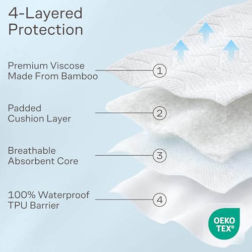 Image of Ultra Soft Waterproof Mattress Protector Queen - 6-21 inch Deep Pocket with Leak-Proof Edge Protection - Noiseless & Cooling Soft-Touch Viscose Made from Bamboo - Machine Washable (White)
