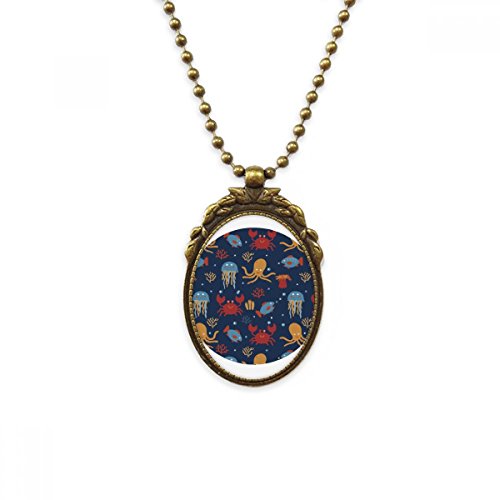 Collier homme octopus vie marine laiton antique pendentif vintage
