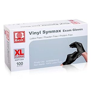 Black Disposable Vinyl Exam Gloves Latex Free Powder Free for Household Cleaning, Food Service, Tattoo, Painting, Patient Care, Pet Care, Law Enforcement, 100 Count, Medical Grade, X-Large