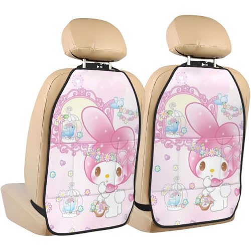 マイメロディ キックガード 車用 シートバックポケット 汚れ防止 収納ポケット 後部座席 カバー 小物入れ カー用品 2枚セット 汎用 取り付け簡単 k139