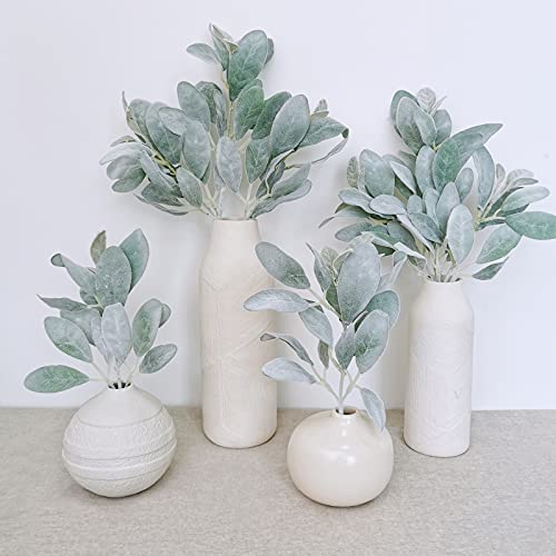 Winlyn 8 Pcs Artificial Flocked Lambs Ear Leaves Stems Faux Lamb's Ear Branches Picks Greenery Sprays For Vase Bouquet Wreath Boutonniere Making Floral Arragement Rustic Wedding Centerpiece Decoration #TOP1