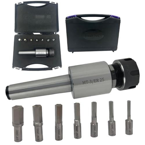 MachEl MT3 Shank Rotary Broach with ER-25 Adapter + 7 Hex Punches Set - Precision Machining Tool Kit